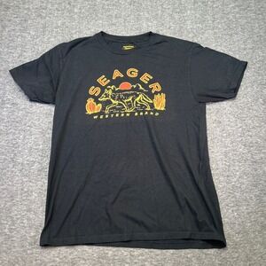 Seager Western Brand Shirt Women Large Graphic Black Short Sleeve Casual